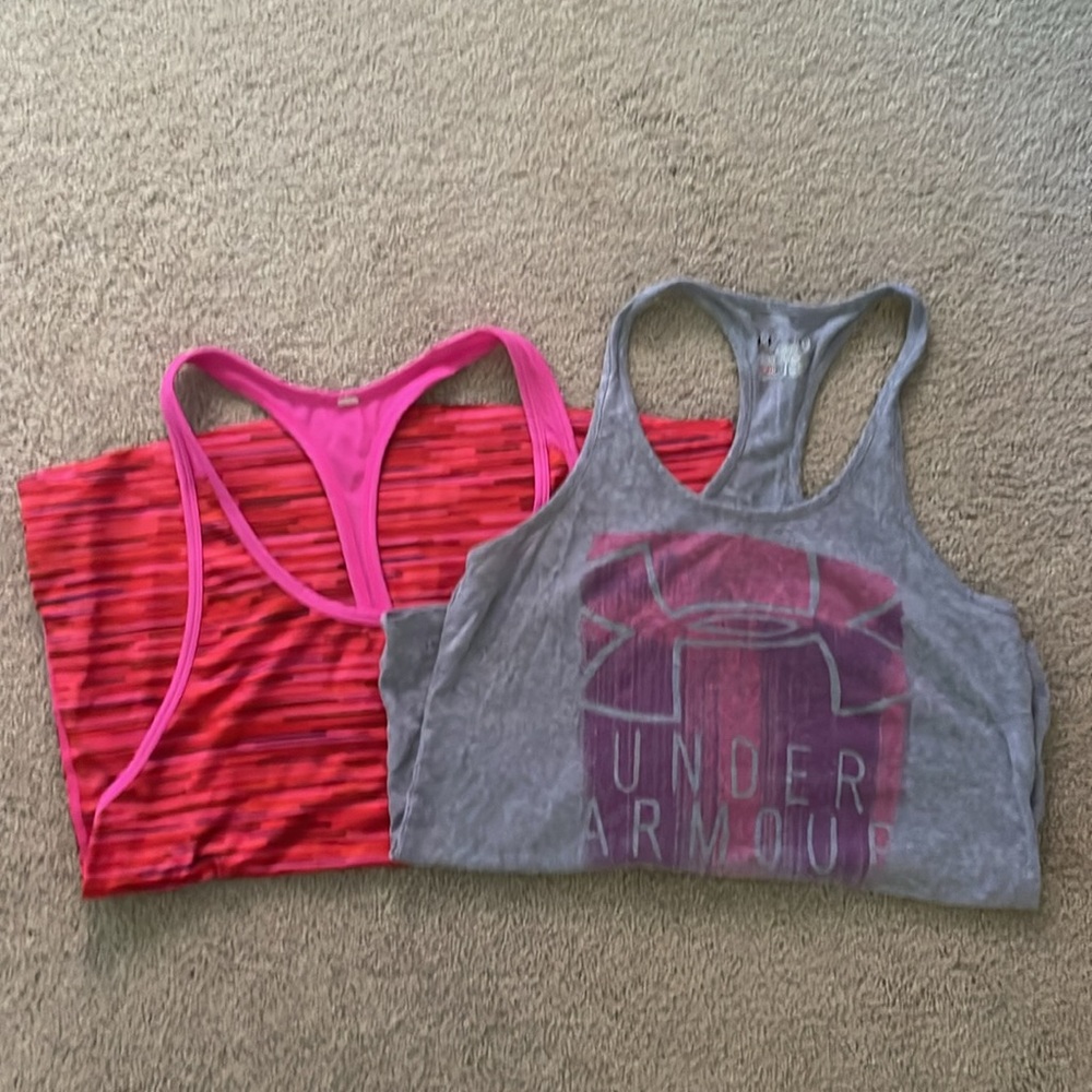 Under Armour Pink and Gray Tank Tops